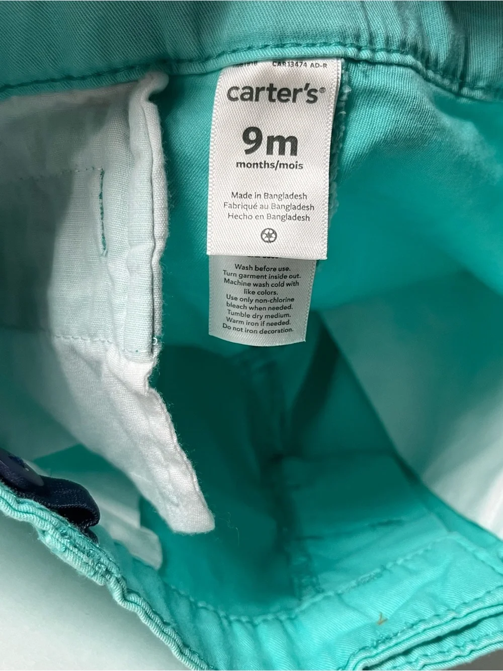 Carter’s Baby Girls Aqua Stretch Shorts 9M Cotton Blend Summer Casual
